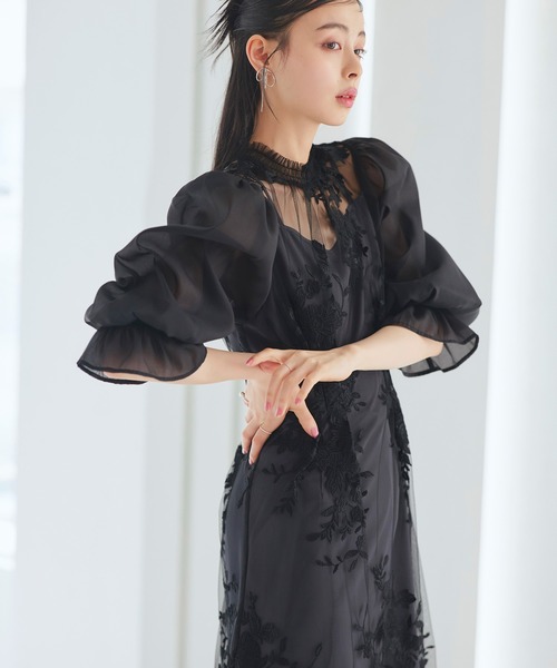 オケージョンドレス 結婚式 ｜ チュール 刺繍 切り替え タック