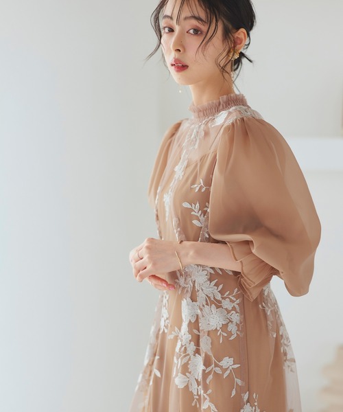 RUIRUE BOUTIQUE（ルイルエブティック）の「オケージョンドレス 結婚式 ｜ チュール 刺繍 切り替え タックワンピース ドレス ｜ 二次会 披露宴 美脚 ワンピース オケージョン お呼ばれドレス パーティードレス（ドレス・レディース・オレンジ/チャコール/ブラック・S/M/L/LL）」の9枚目の写真