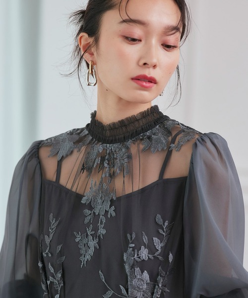 RUIRUE BOUTIQUE（ルイルエブティック）の「オケージョンドレス 結婚式 ｜ チュール 刺繍 切り替え タックワンピース ドレス ｜ 二次会 披露宴 美脚 ワンピース オケージョン お呼ばれドレス パーティードレス（ドレス・レディース・オレンジ/チャコール/ブラック・S/M/L/LL）」の16枚目の写真