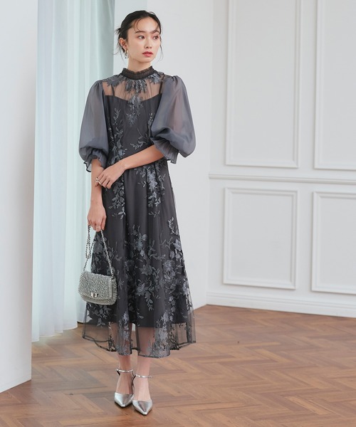 RUIRUE BOUTIQUE（ルイルエブティック）の「オケージョンドレス 結婚式 ｜ チュール 刺繍 切り替え タックワンピース ドレス ｜ 二次会 披露宴 美脚 ワンピース オケージョン お呼ばれドレス パーティードレス（ドレス・レディース・オレンジ/チャコール/ブラック・S/M/L/LL）」の17枚目の写真