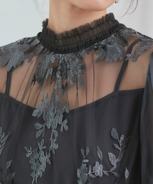 RUIRUE BOUTIQUE（ルイルエブティック）の「オケージョンドレス 結婚式 ｜ チュール 刺繍 切り替え タックワンピース ドレス ｜ 二次会 披露宴 美脚 ワンピース オケージョン お呼ばれドレス パーティードレス（ドレス・レディース・オレンジ/チャコール/ブラック・S/M/L/LL）」の22枚目の写真