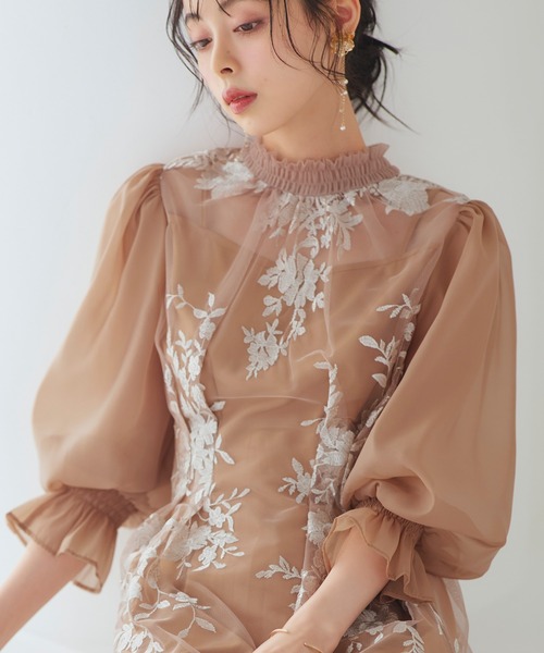 RUIRUE BOUTIQUE（ルイルエブティック）の「オケージョンドレス 結婚式 ｜ チュール 刺繍 切り替え タックワンピース ドレス ｜ 二次会 披露宴 美脚 ワンピース オケージョン お呼ばれドレス パーティードレス（ドレス・レディース・オレンジ/チャコール/ブラック・S/M/L/LL）」の8枚目の写真