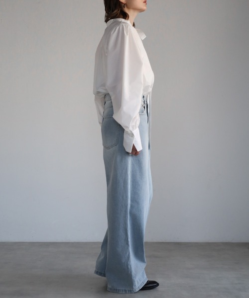 Bonjour Sagan(ボンジュールサガン)の「前後2WAYボリュームスリーブスリムボウタイブラウス(シャツ/ブラウス・レディース・ライトブルー/ブラック/オフホワイト・FREE)」の14枚目の写真