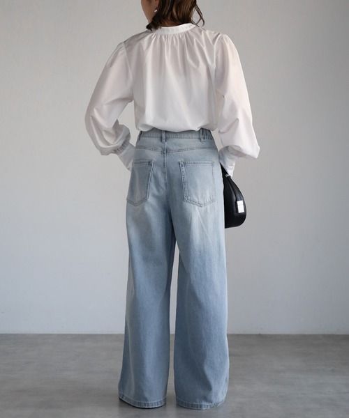 Bonjour Sagan(ボンジュールサガン)の「前後2WAYボリュームスリーブスリムボウタイブラウス(シャツ/ブラウス・レディース・ライトブルー/ブラック/オフホワイト・FREE)」の15枚目の写真