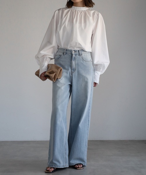 Bonjour Sagan(ボンジュールサガン)の「前後2WAYボリュームスリーブスリムボウタイブラウス(シャツ/ブラウス・レディース・ライトブルー/ブラック/オフホワイト・FREE)」の19枚目の写真