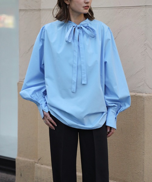bonjour diary 10y ブラウス ブルー LILI et NENE キッズ BONJOUR 2024SS KIDS TIE BLOUSE Blue