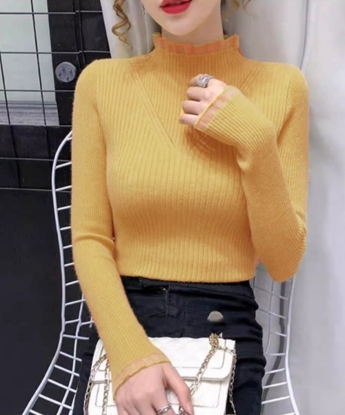 Miniministore(ミニミニストア)の「ニットトップス プチハイネックニットソー(ニット/セーター・レディース・ブルー/イエロー/ブラック/ホワイト/ベージュ・FREE)」の5枚目の写真