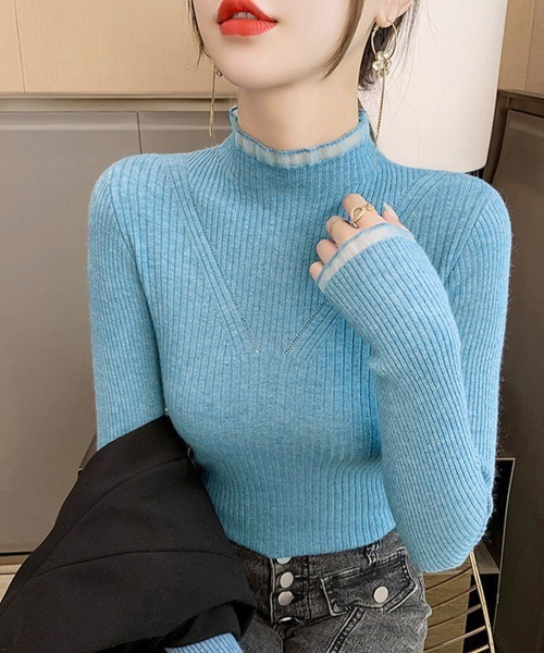 Miniministore(ミニミニストア)の「ニットトップス プチハイネックニットソー(ニット/セーター・レディース・ブルー/イエロー/ブラック/ホワイト/ベージュ・FREE)」の4枚目の写真