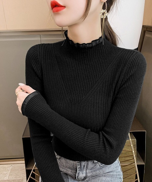 Miniministore(ミニミニストア)の「ニットトップス プチハイネックニットソー(ニット/セーター・レディース・ブルー/イエロー/ブラック/ホワイト/ベージュ・FREE)」の2枚目の写真