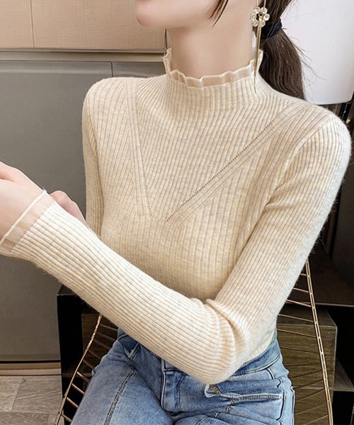 Miniministore(ミニミニストア)の「ニットトップス プチハイネックニットソー(ニット/セーター・レディース・ブルー/イエロー/ブラック/ホワイト/ベージュ・FREE)」の6枚目の写真