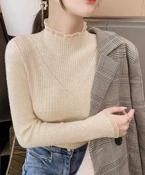 Miniministore(ミニミニストア)の「ニットトップス プチハイネックニットソー(ニット/セーター・レディース・ブルー/イエロー/ブラック/ホワイト/ベージュ・FREE)」の7枚目の写真