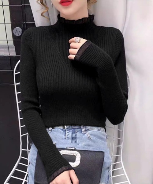 Miniministore(ミニミニストア)の「ニットトップス プチハイネックニットソー(ニット/セーター・レディース・ブルー/イエロー/ブラック/ホワイト/ベージュ・FREE)」の8枚目の写真