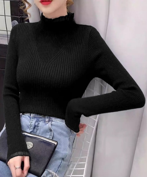 Miniministore(ミニミニストア)の「ニットトップス プチハイネックニットソー(ニット/セーター・レディース・ブルー/イエロー/ブラック/ホワイト/ベージュ・FREE)」の9枚目の写真