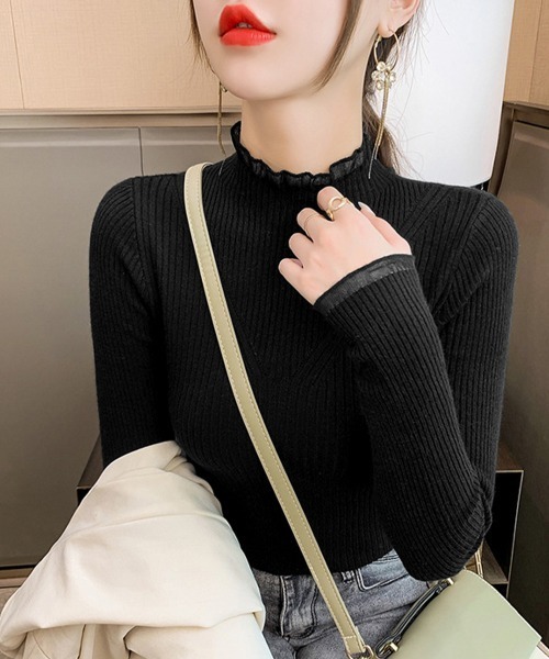 Miniministore(ミニミニストア)の「ニットトップス プチハイネックニットソー(ニット/セーター・レディース・ブルー/イエロー/ブラック/ホワイト/ベージュ・FREE)」の11枚目の写真
