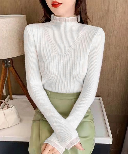 Miniministore(ミニミニストア)の「ニットトップス プチハイネックニットソー(ニット/セーター・レディース・ブルー/イエロー/ブラック/ホワイト/ベージュ・FREE)」の12枚目の写真