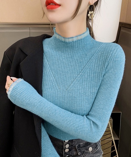Miniministore(ミニミニストア)の「ニットトップス プチハイネックニットソー(ニット/セーター・レディース・ブルー/イエロー/ブラック/ホワイト/ベージュ・FREE)」の15枚目の写真