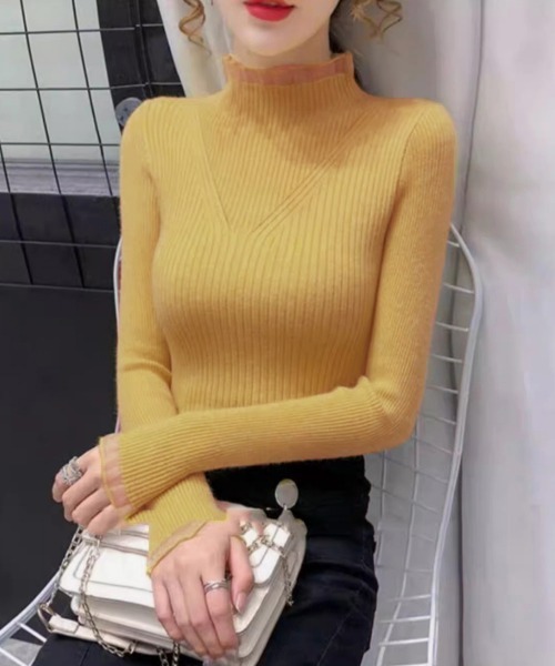 Miniministore(ミニミニストア)の「ニットトップス プチハイネックニットソー(ニット/セーター・レディース・ブルー/イエロー/ブラック/ホワイト/ベージュ・FREE)」の16枚目の写真