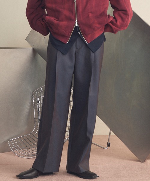 UNISEX》4 Colors Chambray Washable Wool Prime-Wide Two Tuck Wide