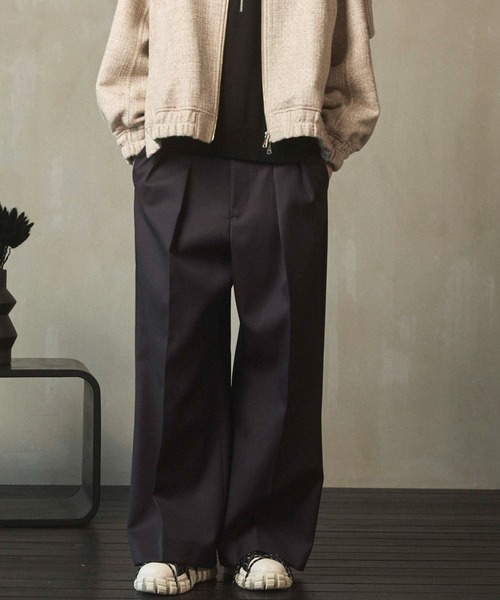 4色シャンブレーウールツータックワイド 4 Colors Chambray Washable Wool Prime-Wide Two Tucks Pants