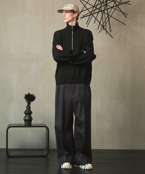 UNISEX》4 Colors Chambray Washable Wool Prime-Wide Two Tuck Wide