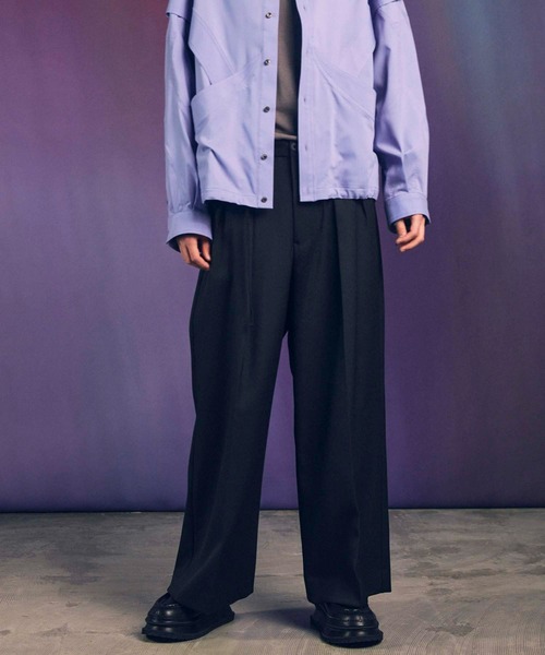 UNISEX》4 Colors Chambray Washable Wool Prime-Wide Two Tuck Wide