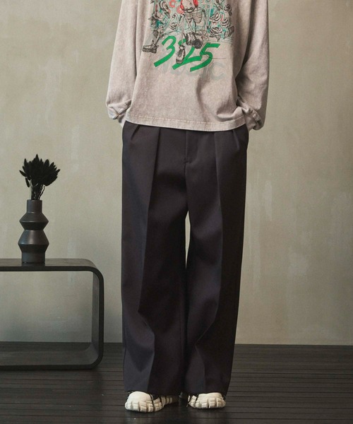 UNISEX》4 Colors Chambray Washable Wool Prime-Wide Two Tuck Wide