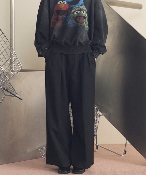 UNISEX》4 Colors Chambray Washable Wool Prime-Wide Two Tuck Wide