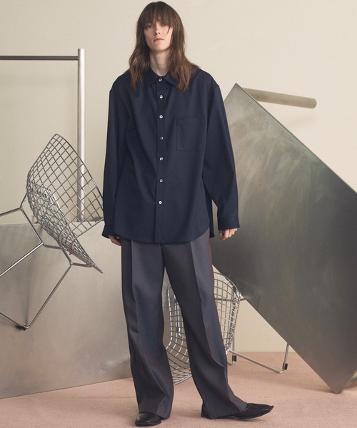 MAISON SPECIAL（メゾンスペシャル）の「《UNISEX》4 Colors Chambray Washable Wool Prime-Wide Two Tuck Wide Pants/4色シャンブレーウォッシャブルウールプライムワイドツータックワイドパンツ【MAISON SPECIAL/メゾンスペシャル】（スラックス・メンズ・チャコールグレー/ライトブルー/ブラック/グレー/ブルー/ダークブラック/サックスブルー・1/2/0）」の13枚目の写真