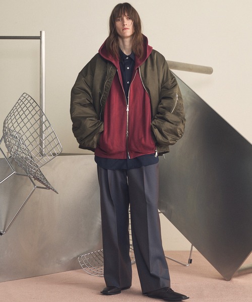 UNISEX》4 Colors Chambray Washable Wool Prime-Wide Two Tuck Wide