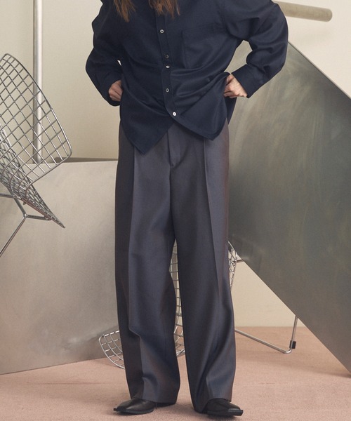 UNISEX》4 Colors Chambray Washable Wool Prime-Wide Two Tuck Wide