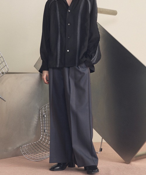 MAISON SPECIAL（メゾンスペシャル）の「《UNISEX》4 Colors Chambray Washable Wool Prime-Wide Two Tuck Wide Pants/4色シャンブレーウォッシャブルウールプライムワイドツータックワイドパンツ【MAISON SPECIAL/メゾンスペシャル】（スラックス・メンズ・チャコールグレー/ライトブルー/ブラック/グレー/ブルー/ダークブラック/サックスブルー・1/2/0）」の19枚目の写真