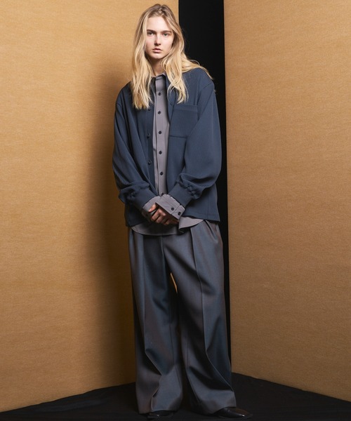 UNISEX》4 Colors Chambray Washable Wool Prime-Wide Two Tuck Wide