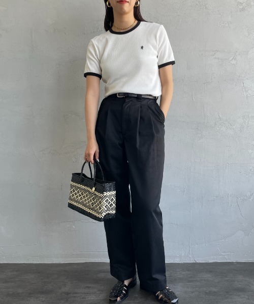 GYMPHLEX（ジムフレックス）の「[GYMPHLEX/ジムフレックス] ワンポイントロゴ刺繍 リンガーリブTシャツ（Tシャツ/カットソー・レディース・ホワイト/サックスブルー・14）」の22枚目の写真