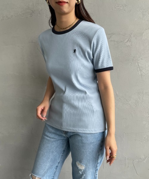 tシャツ 「GYMPHLEX/ジムフレックス」 ワンポイントロゴ刺繍 リンガーリブTシャツ レディース メンズ セール】[GYMPHLEX/ジムフレックス] ワンポイントロゴ刺繍