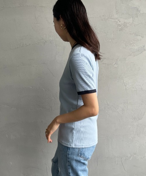 tシャツ 「GYMPHLEX/ジムフレックス」 ワンポイントロゴ刺繍 リンガーリブTシャツ レディース メンズ セール】[GYMPHLEX/ジムフレックス] ワンポイントロゴ刺繍