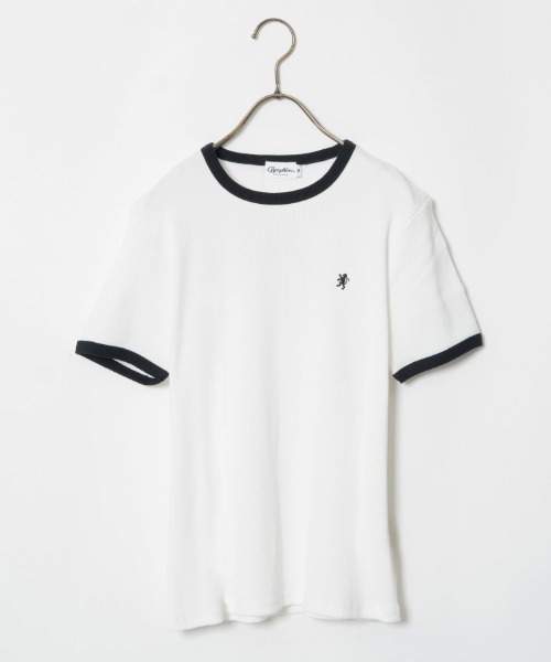 GYMPHLEX（ジムフレックス）の「[GYMPHLEX/ジムフレックス] ワンポイントロゴ刺繍 リンガーリブTシャツ（Tシャツ/カットソー・レディース・ホワイト/サックスブルー・14）」の15枚目の写真