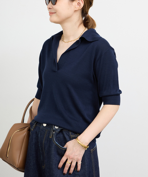 Deuxieme Classe(ドゥーズィエムクラス)の「SOIE POLOSHIRT(ニット/セーター・レディース・ネイビー・FREE)」の3枚目の写真