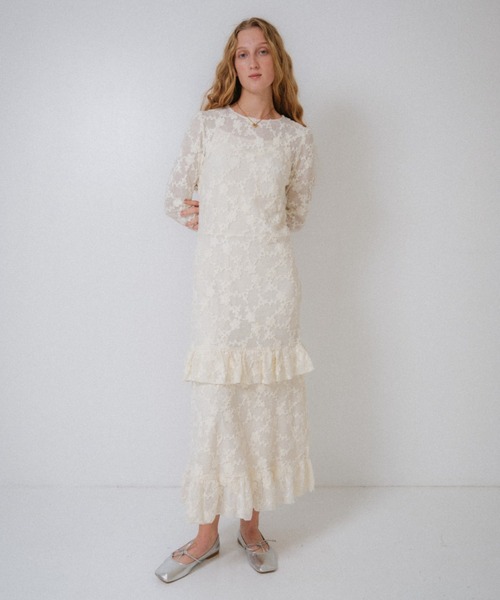 HONEY MI HONEY(ハニーミーハニー)の「molle embroidery lace long one-piece(ワンピース・レディース・オフホワイト/ピンク/ブラック・FREE)」の2枚目の写真