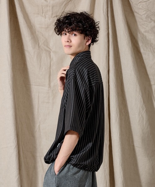 WETTEMPT（ウィテンプト）の「DUNGAREE STRIPE DRAW CORD SHIRT /ダンガリーストライプドローコードシャツ（シャツ/ブラウス・メンズ・ブラック/ブルー/インディゴブルー・SMALL/MEDIUM/LARGE）」の8枚目の写真