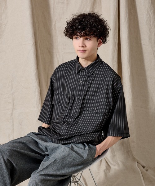 WETTEMPT（ウィテンプト）の「DUNGAREE STRIPE DRAW CORD SHIRT /ダンガリーストライプドローコードシャツ（シャツ/ブラウス・メンズ・ブラック/ブルー/インディゴブルー・SMALL/MEDIUM/LARGE）」の19枚目の写真