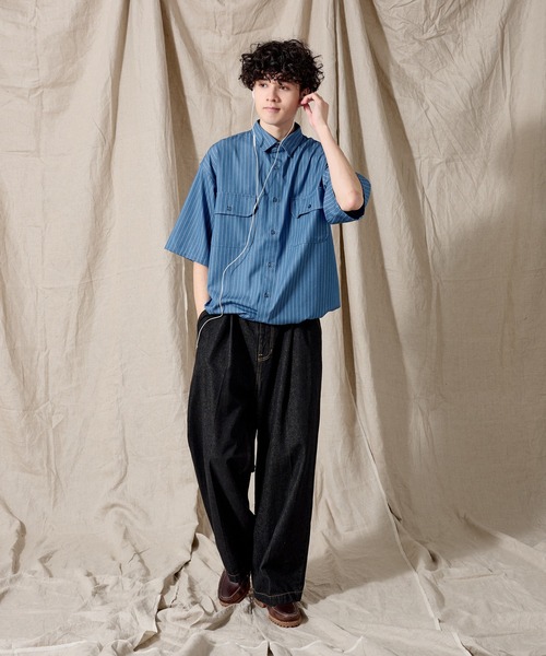 シャツ IONSEOUL Fruit Stripe Shirt DUNGAREE STRIPE DRAW CORD SHIRT /ダンガリーストライプドロー