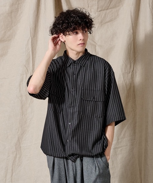 WETTEMPT（ウィテンプト）の「DUNGAREE STRIPE DRAW CORD SHIRT /ダンガリーストライプドローコードシャツ（シャツ/ブラウス・メンズ・ブラック/ブルー/インディゴブルー・SMALL/MEDIUM/LARGE）」の6枚目の写真