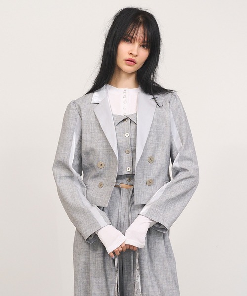 Nora Lily elle(ノラリリーエル)の「【Nora Lily】「elle」Classical Satin Switching Jacket(テーラードジャケット・レディース・ブラック/ヘザーグレー・FREE)」の1枚目の写真