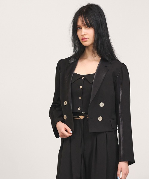 Nora Lily elle(ノラリリーエル)の「【Nora Lily】「elle」Classical Satin Switching Jacket(テーラードジャケット・レディース・ブラック/ヘザーグレー・FREE)」の2枚目の写真