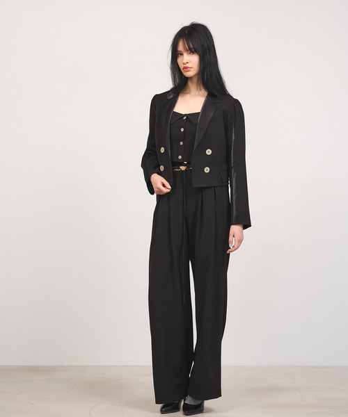 Nora Lily elle(ノラリリーエル)の「【Nora Lily】「elle」Classical Satin Switching Jacket(テーラードジャケット・レディース・ブラック/ヘザーグレー・FREE)」の4枚目の写真