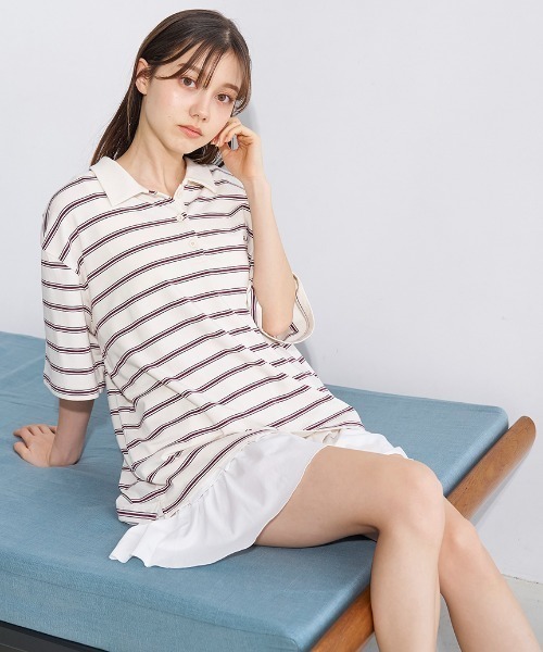 マルチボーダーポロシャツ(カットソー・Tシャツ)｜ルームウェア