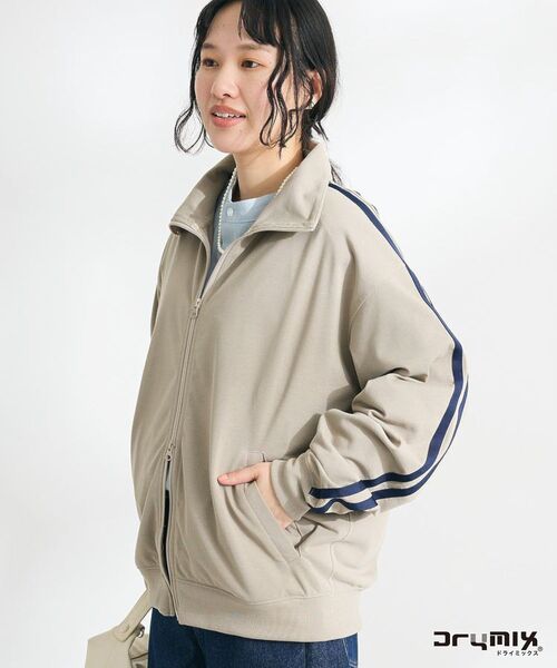 CRAFT STANDARD BOUTIQUE（クラフトスタンダードブティック）の「【DRY-MIX】吸水速乾/UVケア/抗ピル トラックジャケット（ブルゾン・レディース・グレイッシュベージュ/オフホワイト/ブラック・S/M/L）」の3枚目の写真