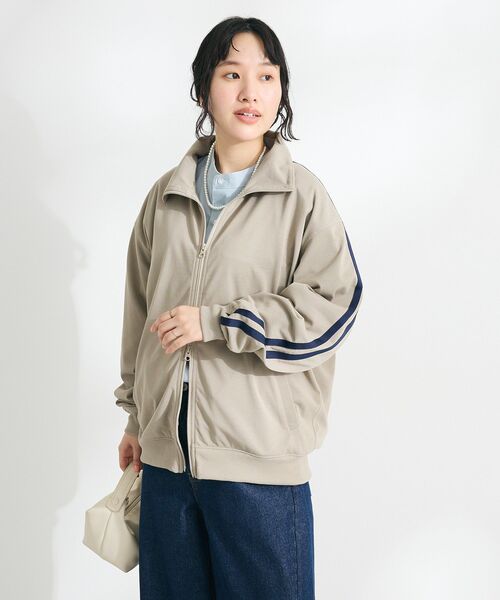 CRAFT STANDARD BOUTIQUE（クラフトスタンダードブティック）の「【DRY-MIX】吸水速乾/UVケア/抗ピル トラックジャケット（ブルゾン・レディース・グレイッシュベージュ/オフホワイト/ブラック・S/M/L）」の9枚目の写真