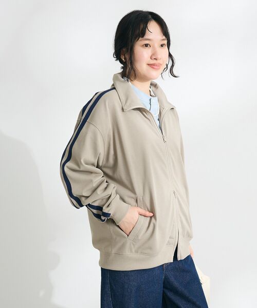 CRAFT STANDARD BOUTIQUE（クラフトスタンダードブティック）の「【DRY-MIX】吸水速乾/UVケア/抗ピル トラックジャケット（ブルゾン・レディース・グレイッシュベージュ/オフホワイト/ブラック・S/M/L）」の10枚目の写真