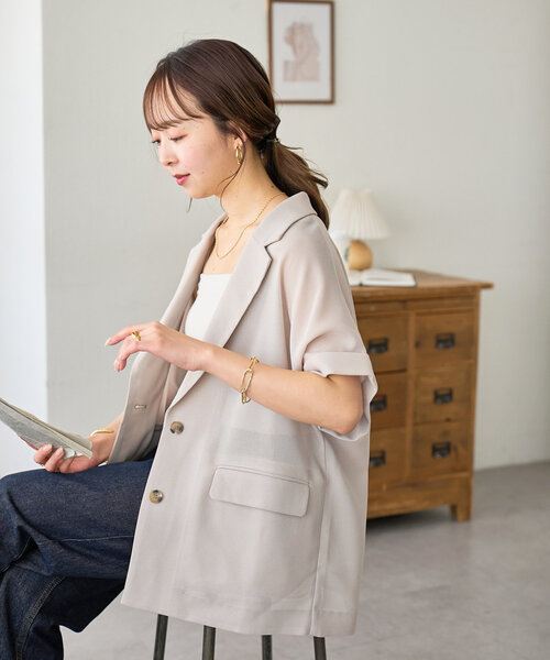 セール】《新色追加!》メッシュ半袖テーラードジャケット